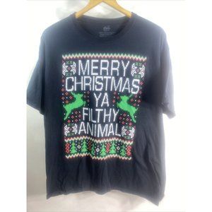 Home Alone Shirt XL Black Merry Christmas Ya Filthy Animal Cotton Casual Mens